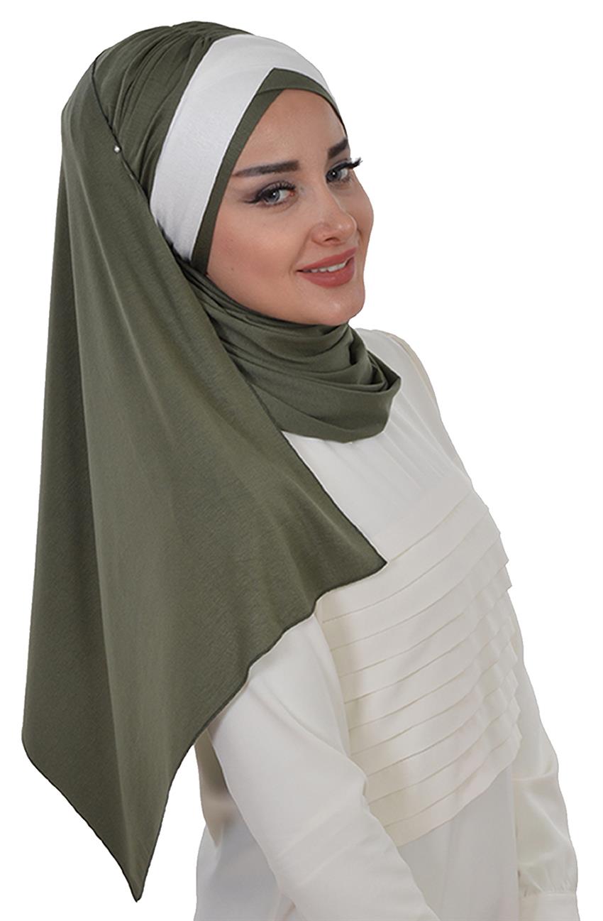Ayse Tasarim Penye Sal Haki Yesil Krem Cps 0040 13 8 E Tesettur Com Tr