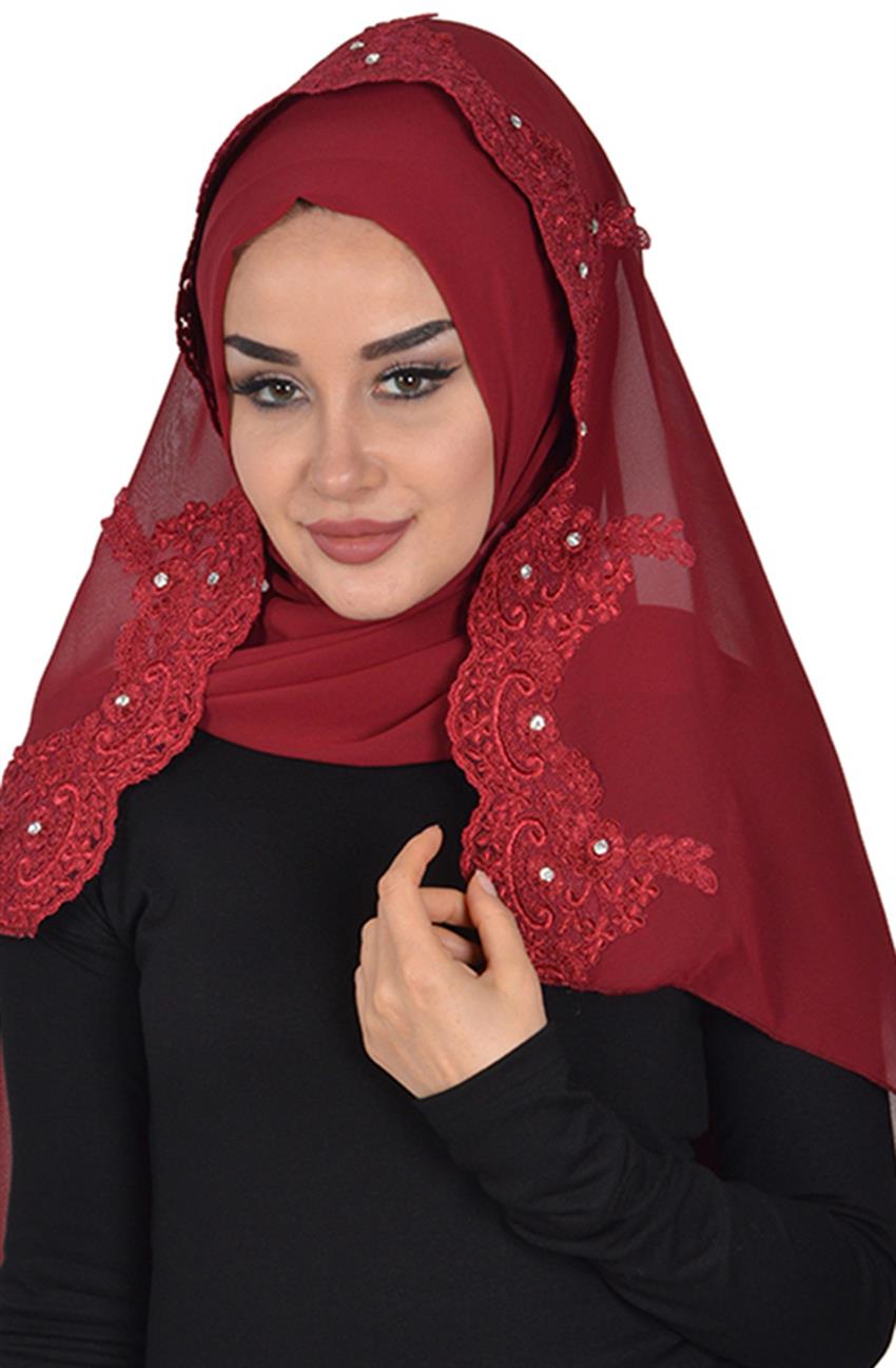 Ayse Tasarim Dantelli Duvakli Pratik Sifon Sal Bordo Ps 0024 7 E Tesettur Com Tr