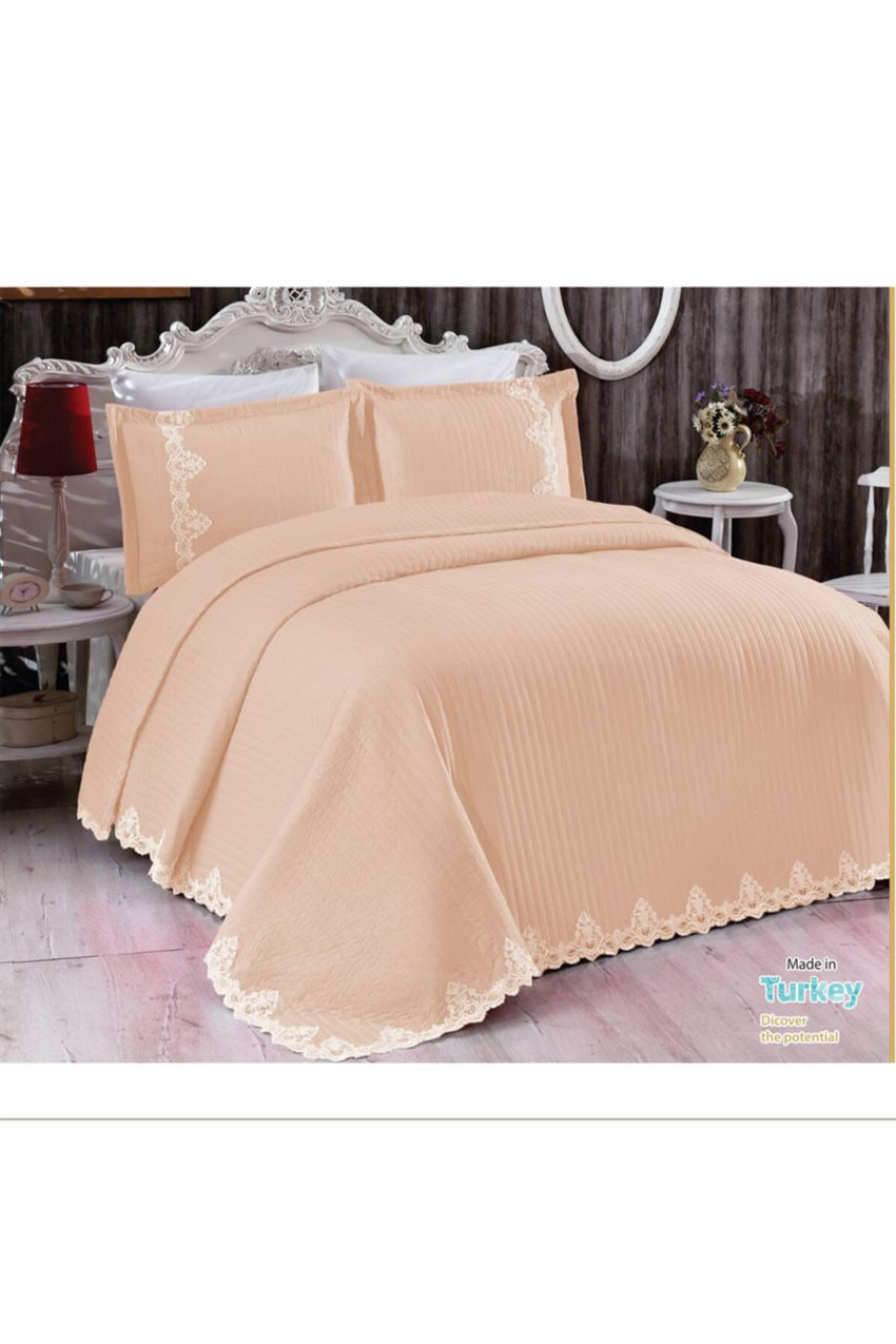 Evlen Home Collection Kapitone Mihrimah Sari Dantelli 3 Parca Cift Kisilik Yatak Ortusu Q Yat 06953