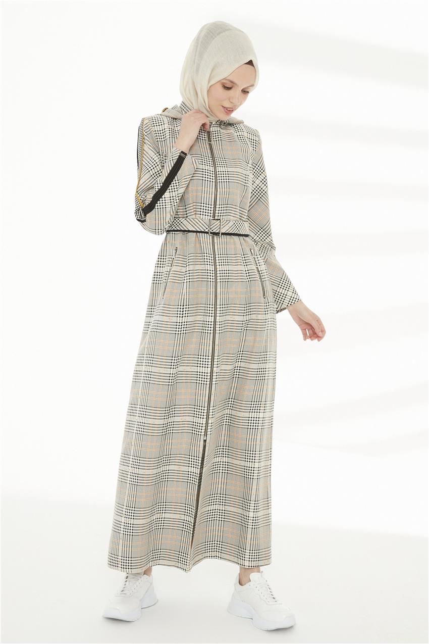 Zuhre Zuhre Ekose Ve Kapuson Detayli Sari Pardesu 12510